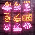 Colorful Neon Decorative Lights With Coffee Guitar Disco Themes For Shop Interior