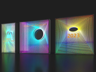 Colorful Neon Photo Check-in Spot with Three Display Panels Radial Patterns Skull Black Circle 2023 3d model