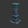 Blue Stone Block Stacked Pillar with Square Base and Layered Structure Design 3d model