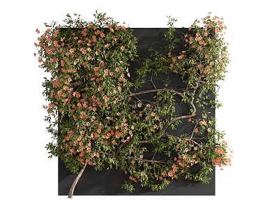 Living Green Plant Wall With Pink Flowers And Natural Vines For Indoor Decoration 3d model
