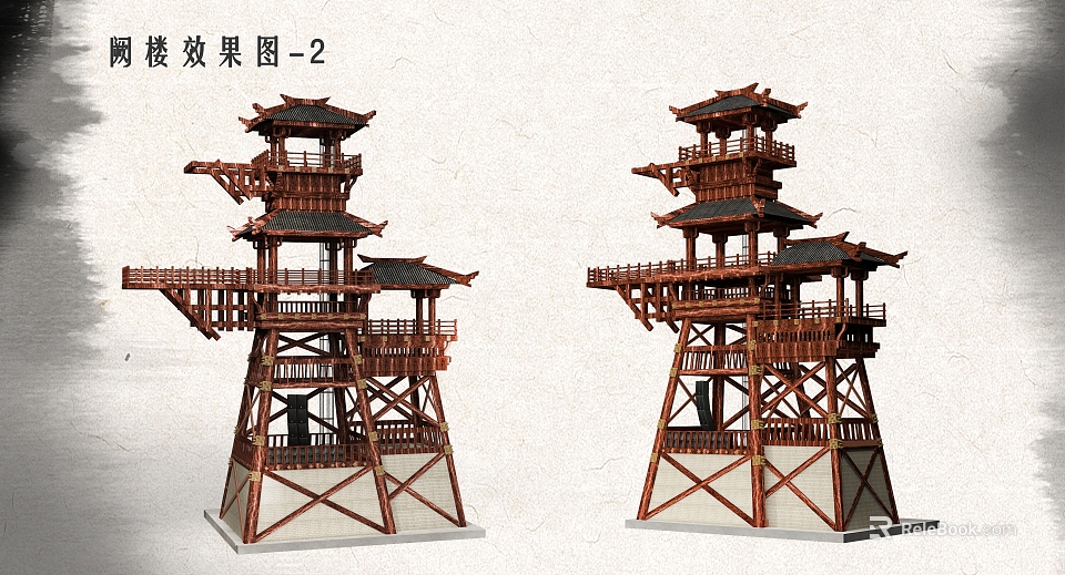 Ancient Chinese Architectural Tower Models With Multi Story Wooden Structure Classical Roof And White Base 3d model 