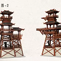 Ancient Chinese Architectural Tower Models With Multi Story Wooden Structure Classical Roof And White Base
