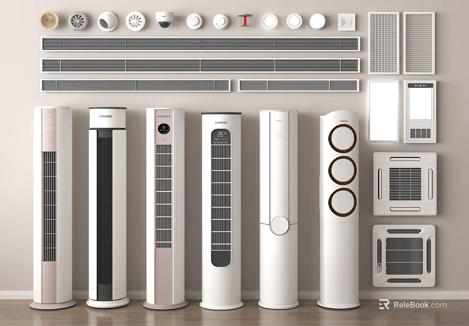 Stylish Standing and Wall Mounted Air Conditioners Fans with Modern Designs 3d model 