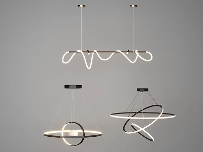 Stylish Modern Chandeliers With Circular Curved Designs And LED Lighting 3d model
