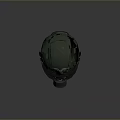 Green Protective Helmet With Transparent Visor Red Stains And Silver Filter