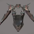 Women's Ornate Metallic Armor With Spiked Shoulders Red Gemstone Details And Armor Plated Arms