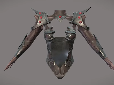 Women's Ornate Metallic Armor With Spiked Shoulders Red Gemstone Details And Armor Plated Arms 3d model
