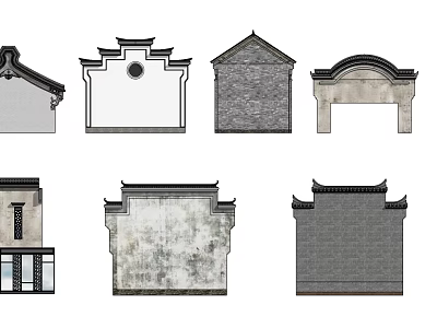 Traditional Building Exterior Walls Showcasing Curved Eaves Brick Textures And Diverse Designs 3d model