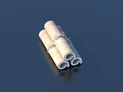 Three Rolled Scroll Books Bound with String on Dark Background 3d model