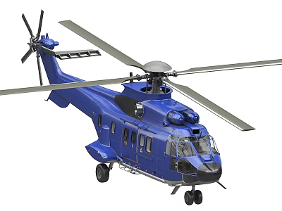 Blue Utility Helicopter with Main Rotor Tail Rotor and Fuselage Features 3d model