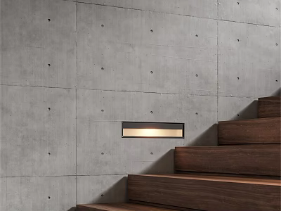 Wall Light Mounted on Concrete Wall Beside Wooden Stairs Emitting Warm Light 3d model