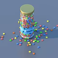 Jar Filled With Colorful Star Shaped Candy And Scattered Stars On Gray Surface