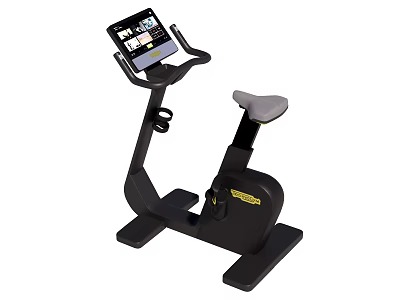 Stationary Exercise Bike With Tablet Screen Black Frame And Gray Seat For Home Fitness 3d model