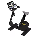 Stationary Exercise Bike With Tablet Screen Black Frame And Gray Seat For Home Fitness