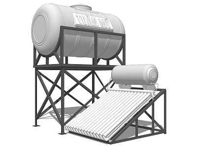 Industrial Equipment Solar Collector With Storage Tank And Metal Support Frame Installation 3d model
