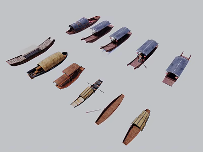 Various Traditional Wooden Boats With Classic Designs And Crafted Hulls 3d model