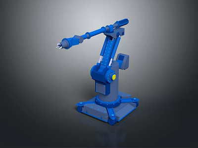 Blue Industrial Robot Arm Equipment With Articulated Joints And Stable Metal Base 3d model