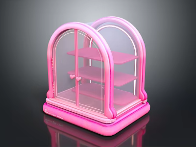 Stylish Pink Arched Glass Display Cabinet Furniture With Shelves And Transparent Design 3d model