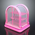 Stylish Pink Arched Glass Display Cabinet Furniture With Shelves And Transparent Design