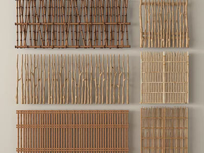 Diverse Decorative Railing Designs In Wooden And Bamboo Materials For Home 3d model