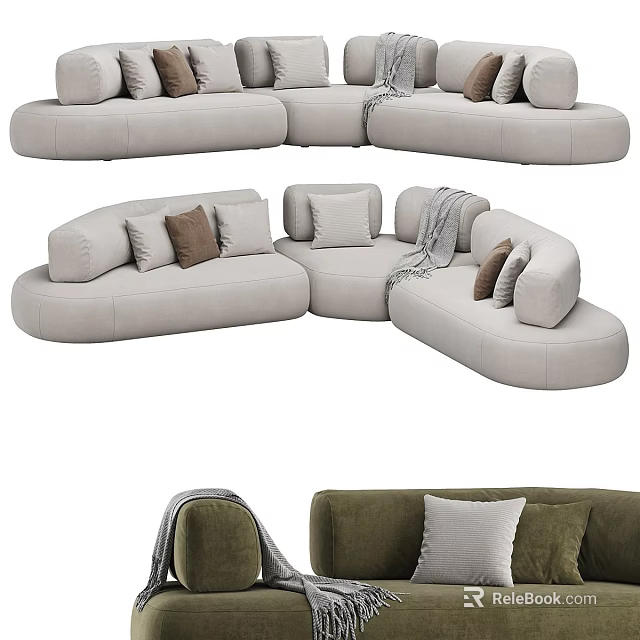 Modern Multi Seater Sectional Sofa With Beige Cushions And Soft Throw Blanket 3d model