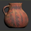 Hand Carved Ceramic Sculpture With Red Purple Glaze And Curved Handle Artistic Design