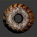 Delicious Bundt Cake With Drizzled Red Glaze Sprinkled Powdered Sugar And Nuts