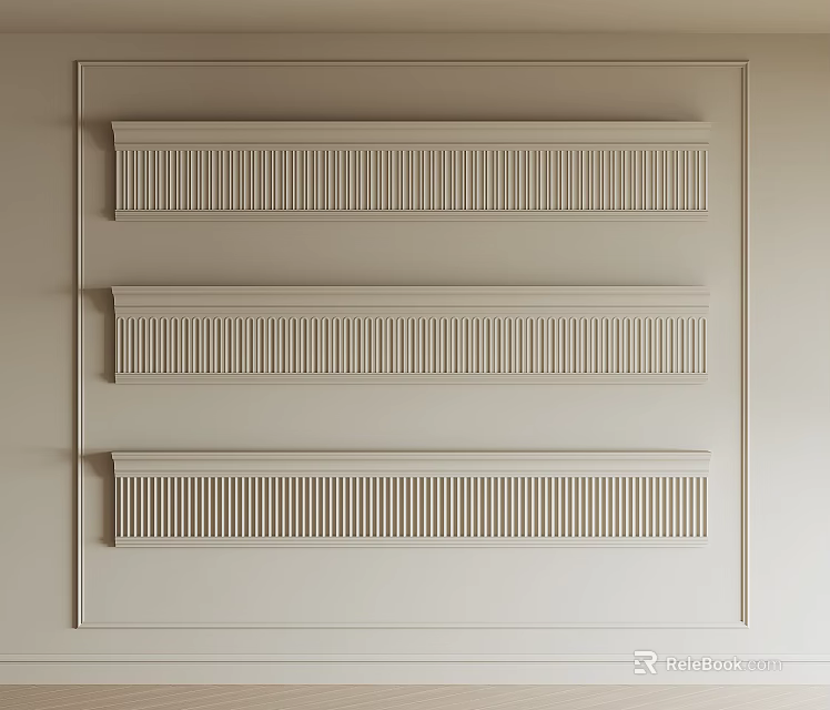 Various Crown Molding Styles with Linear Patterns on Beige Interior Wall 3d model 