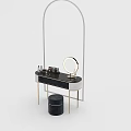 Modern Dressing Table With Black Top Metal Frame Round Mirror And Stool 3d model