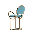 Modern Blue Velvet Bar Stool With Round Backrest And Metal Frame Design
