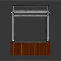 Pedestrian Bridge Structure Featuring Metal Frame Brown Deck Orange Base And Green Vegetation