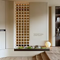 Modern Entryway Hallway Design With Lattice Partition Green Plants Decorative Stones And Round Lamp