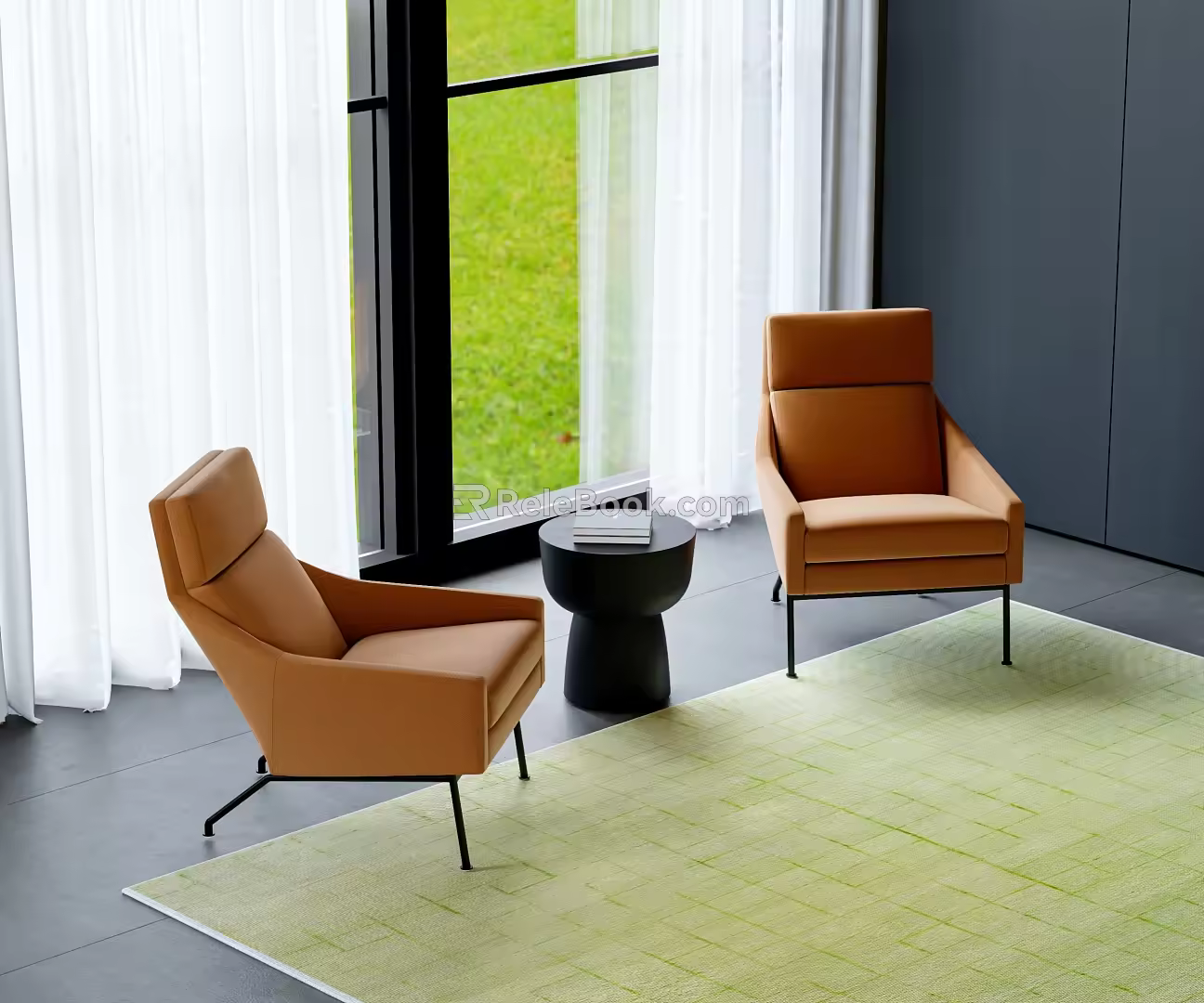 Modern Sofa Chair Recliner Single Person Sofa Casual Chair Round Side Tables 3d model