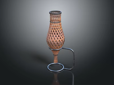 Green Plant In Modern Brown Hollow Out Vase With Metal Stand On Dark Background 3d model