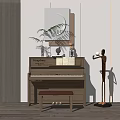 Modern Wooden Piano Interior With Artistic Decorations And Elegant Floor Lamp