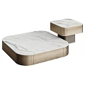 Elegant Modern Coffee Table Set Featuring Two Tier Marble Top And Light Wood Base 3d model