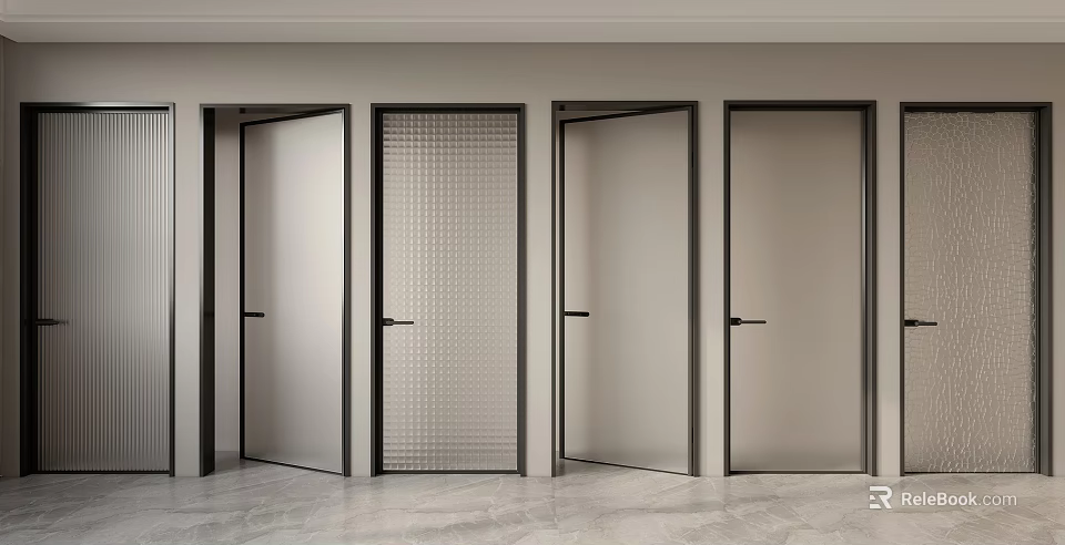 Modern Interior Doors with Different Designs Glass Panels and Black Frames for Contemporary Home Spaces 3d model 