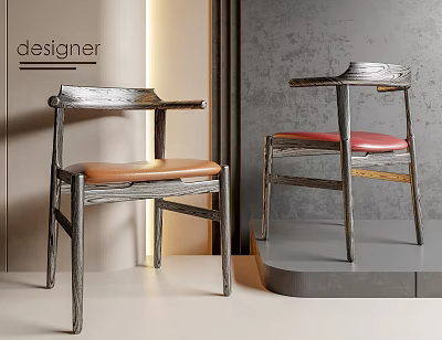 Designer Modern Leisure Chair With Metal Frame And Leather Cushion In Brown Red 3d model