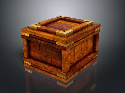 Vintage Wooden Chest With Square Shape And Metal Corners Hinges Natural Grain 3d model