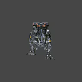 Futuristic Mechanical Creature Character With Red Eyes Orange Lights And Industrial Design