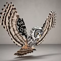 Majestic Owl With Spread Wings Distinctive Black White Feathers Large Yellow Eyes On Neutral Background
