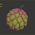 Ripe Green Custard Apple with Bumpy Texture and Orange Stem Against Gray Background 3d model