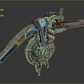 Futuristic Blue Teal Mechanical Device With Extended Arm And Circular Gear Components 3d model