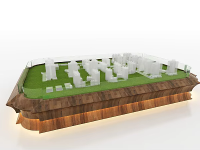 Commercial Equipment City Model With Wooden Base Green Grass White Buildings And Glass Fence 3d model
