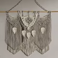 Gray And White Macrame Wall Hanging With Leaf Decorations And Tassels For Home Decor