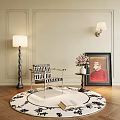 Stylish Black And White Striped Lounge Chair With Floor Lamp Floral Vase And Round Rug