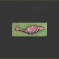 Colorful Dinosaur Toy Model With Red Orange Gray Spikes On Green Mat Reflective Surface