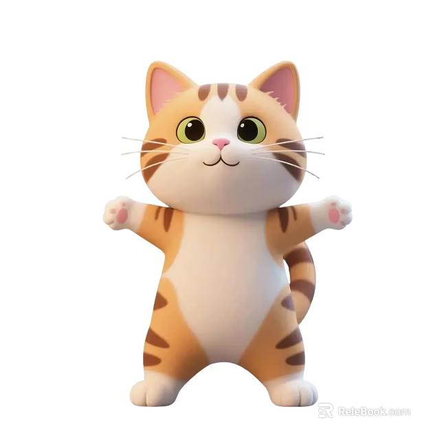 Cute Cartoon Cat Character With Orange White Fur Green Eyes Standing Pose For Game Animation 3d model 
