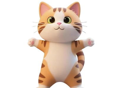 Cute Cartoon Cat Character With Orange White Fur Green Eyes Standing Pose For Game Animation 3d model