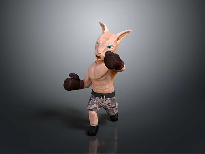 Fantasy Creature 3D Character Design In Boxing Pose With Camouflage Shorts And Gloves 3d model